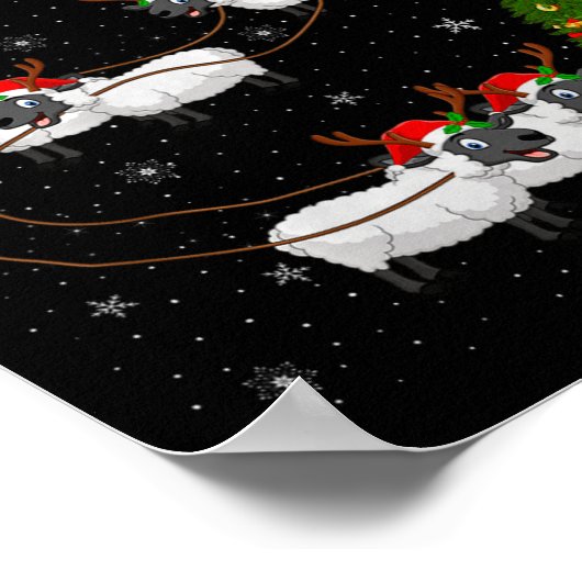 Lambs Sheep Santa Sleigh Flying Funny Magical Chri Poster (Hoek)