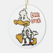Lame eend cartoon | achtergrondkleur kiezen keramisch ornament (Links)