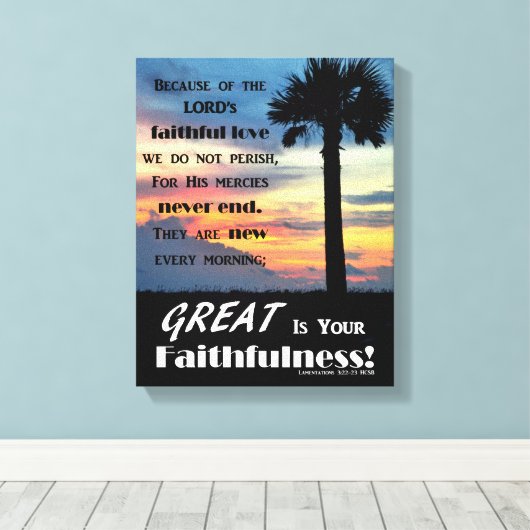 Lamentaties 3:22-23 Zonsondergang Fotodoek Canvas Afdruk (Insitu (Houten vloer))