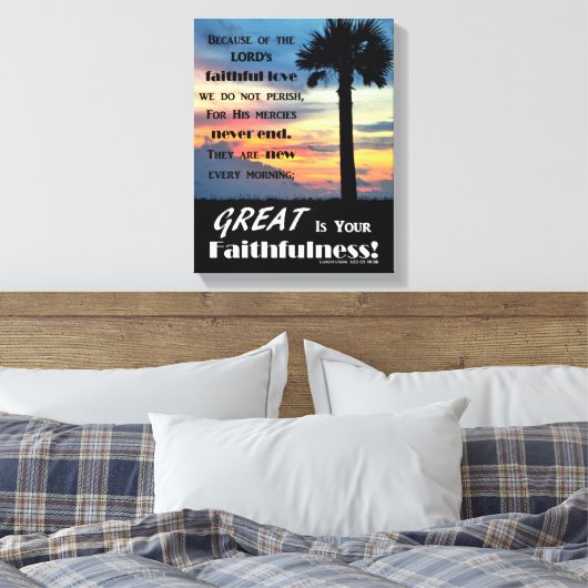 Lamentaties 3:22-23 Zonsondergang Fotodoek Canvas Afdruk (Insitu (Slaapkamer))