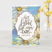 Lamentaties 3:22 Zijn getrouwe liefde eindigt nooi Kaart (Gele Bloem)