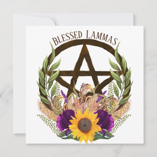 Lammas Harvest Floral Pentacle Feestdagenkaart (Voorkant)
