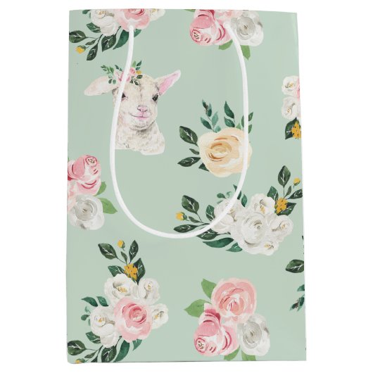 Lammeren en Rozen Helder Afbeelding Naadloos Medium Cadeauzakje (Voorkant)