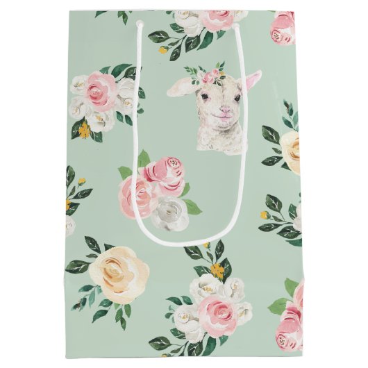 Lammeren en Rozen Helder Afbeelding Naadloos Medium Cadeauzakje (Achterkant)