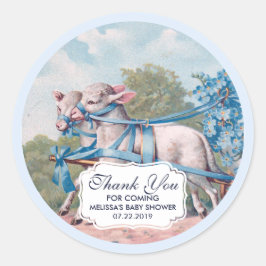  lammeren geperst in Blue Ribbons Baby shower Ronde Sticker