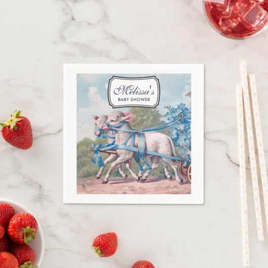  lammeren geperst in Blue Ribbons Baby shower Servet (Insitu)