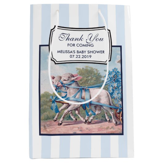  lammeren geperst in Fancy blauwe linten Medium Cadeauzakje (Voorkant)