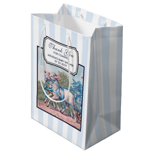  lammeren geperst in Fancy blauwe linten Medium Cadeauzakje (Achterkant Gekanteld)