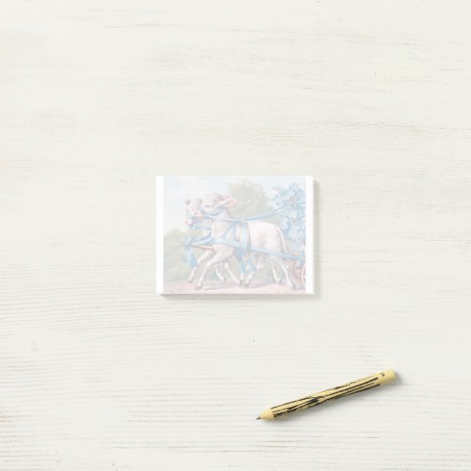  lammeren geperst in Fancy blauwe linten Post-it® Notes (Op bureau)