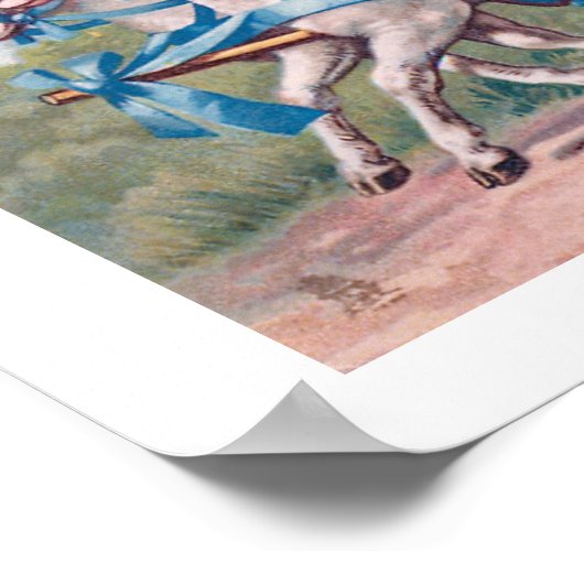  lammeren geperst in Fancy blauwe linten Poster (Hoek)