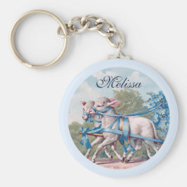  lammeren geperst in Fancy blauwe linten Sleutelhanger