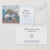  lammeren in blauwe linten op strepen visitekaartje (Voorkant / Achterkant)