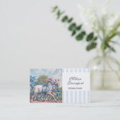  lammeren in blauwe linten op strepen visitekaartje (Staand voorkant)