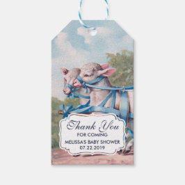  lammeren in blauwe ribbons op strips Dank je Cadeaulabel