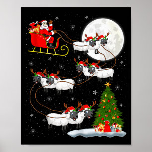 Lammeren Schaap Kerstman Sleigh Vliegend Grappig M Poster