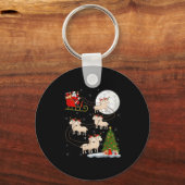 Lammeren Schaap Kerstman Sleigh Vliegend Grappig M Sleutelhanger (Voorkant)
