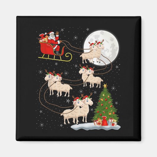 Lammeren Schaap Santa Sleigh Vliegend Grappig Magi Magneet (Voorkant)