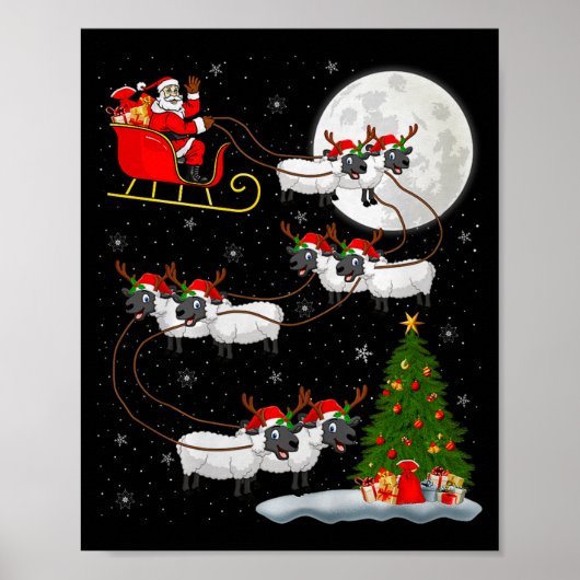 Lammeren Schaap Sinterklaas Sleigh Vliegend Grappi Poster (Voorkant)