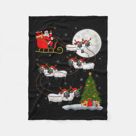 Lammeren Schapen Kerstman Sleigh Vliegend Grappig Fleece Deken (Voorkant)