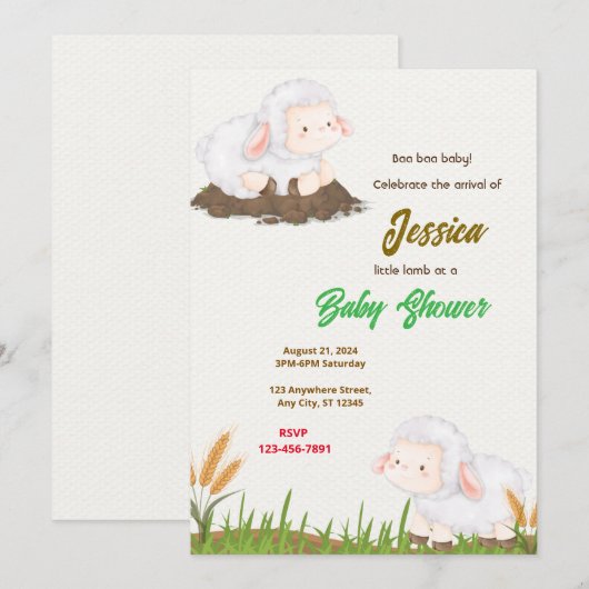 Lammetje Baby Shower Kaart (Voorkant / Achterkant)