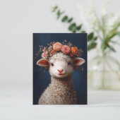 Lammetje met een bloemenkrans briefkaart (Staand voorkant)