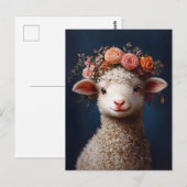 Lammetje met een bloemenkrans briefkaart (Voorkant / Achterkant)