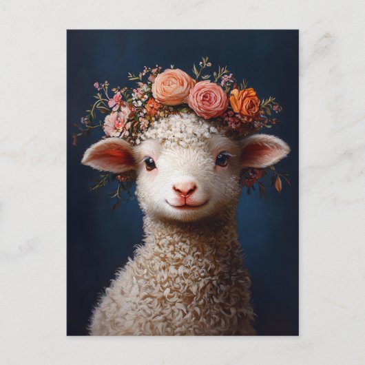 Lammetje met een bloemenkrans briefkaart (Voorkant)