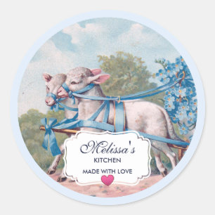  lammetjes gekleed in Blue Ribbons Keuken Ronde Sticker