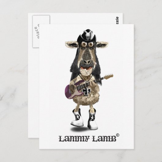 Lammy Lamb a Heavy Metal Rock SHEEP Briefkaart (Voorkant / Achterkant)