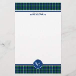Lamont Clan Bright Blue en Green Tartan Monogram Briefpapier