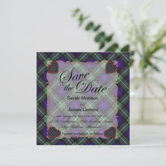 Lamont Scottish clan tartan - Pset Save The Date (Staand voorkant)