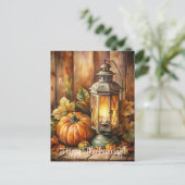 Lamp en pompoenen Happy Thanksgiving Feestdagenkaart (Staand voorkant)