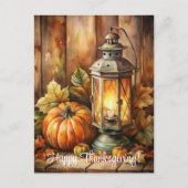Lamp en pompoenen Happy Thanksgiving Feestdagenkaart (Voorkant)
