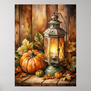 Lamp en Pompoenen Herfst Poster