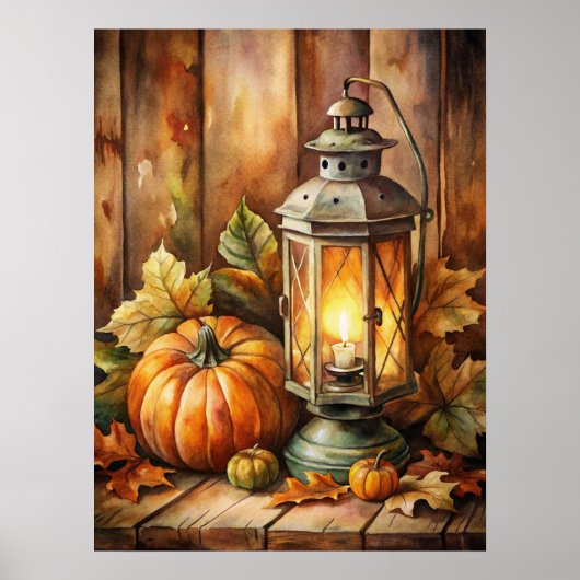 Lamp en Pompoenen Herfst Poster (Voorkant)