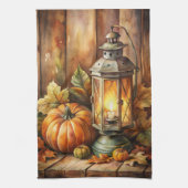 Lamp en Pompoenen Herfst Theedoek (Verticaal)