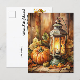 Lamp en pompoenen Welkom Herfst Feestdagenkaart