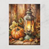 Lamp en pompoenen Welkom Herfst Feestdagenkaart (Voorkant)