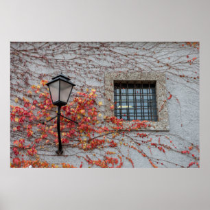 Lamp op een grijze wand poster