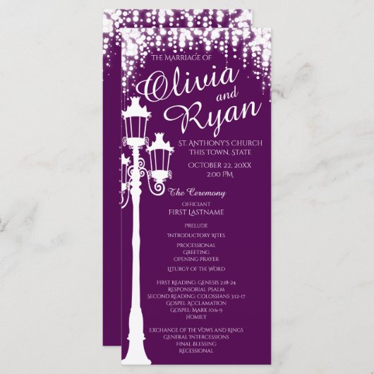 Lamp Post Industrial Glam Sparkle Paarse Programmakaart (Voorkant / Achterkant)