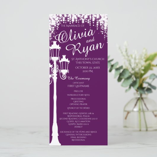 Lamp Post Industrial Glam Sparkle Paarse Programmakaart (Staand voorkant)