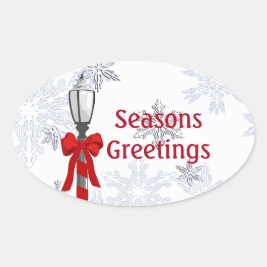Lamp Post Seasons Greetings OS Ovale Sticker (Voorkant)