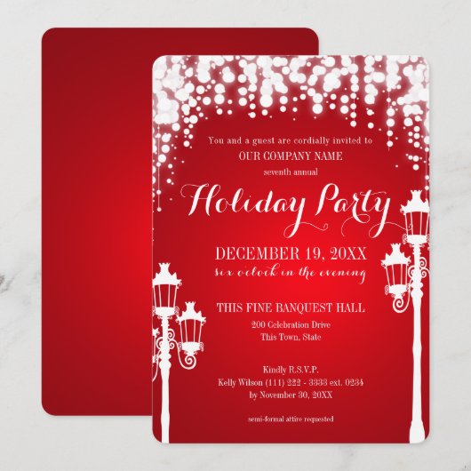 Lamp Post Sparkle Red Holiday Party Zakelijk Kaart (Voorkant / Achterkant)