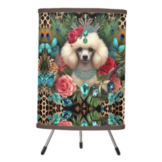 Lamp Witte Poedel Hond Bloemen Luipaard Print Desi