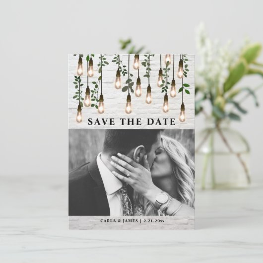  lampjes Botanische White Brick Weddenschap Save The Date (Staand voorkant)