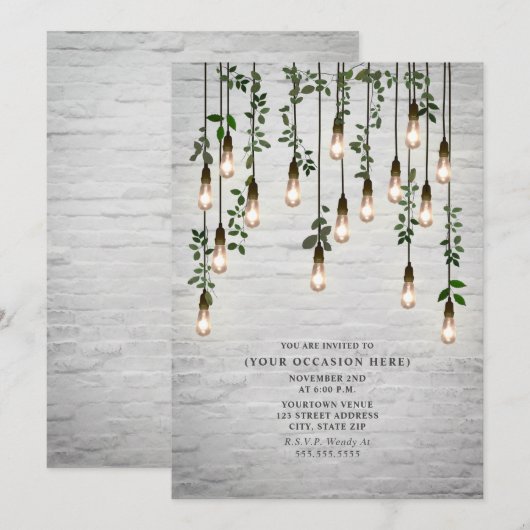 lampjes White Brick Botanical Party Kaart (Voorkant / Achterkant)