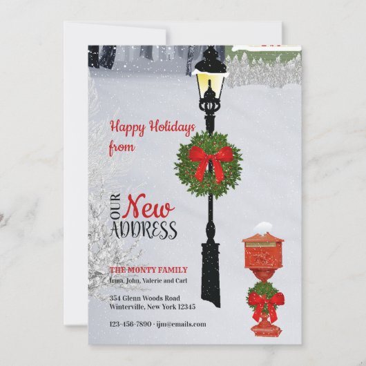 Lamppost en mailbox New Address Holiday Card Feestdagenkaart (Voorkant)
