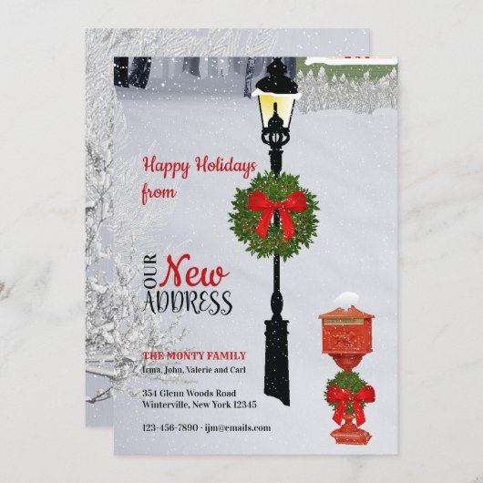 Lamppost en mailbox New Address Holiday Card Feestdagenkaart (Voorkant / Achterkant)