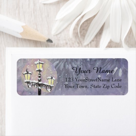 Lamppost in Paarse retour adreslabel Etiket (Insitu)