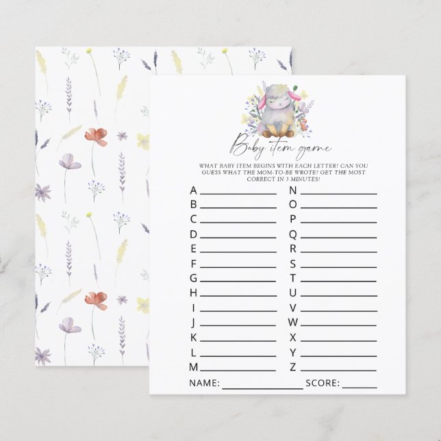 Lams - Baby Item Spel. Baby Shower Spel (Voorkant / Achterkant)